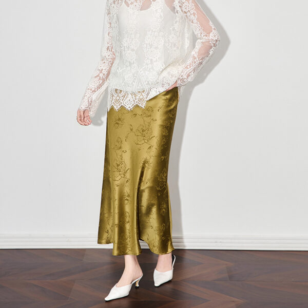 Elegant Acetate Satin Printed Fishtail Skirt