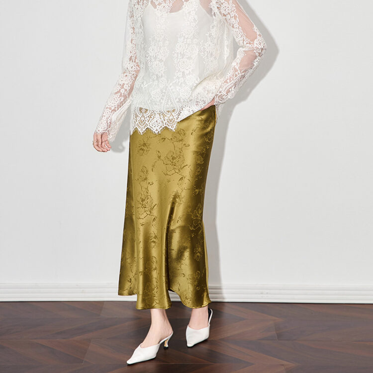 Elegant Acetate Satin Printed Fishtail Skirt