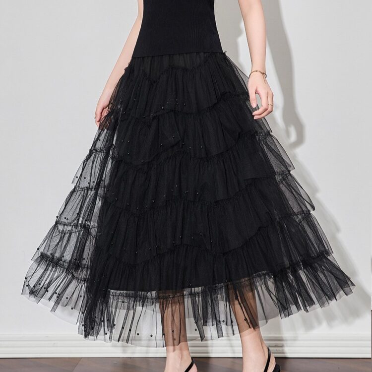 Elegant and flowy beaded mesh skirt