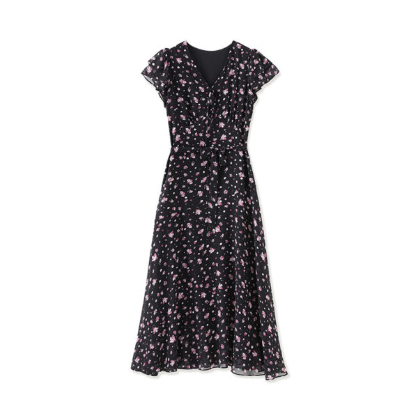 Elegant floral V neck ruffle sleeve dress 3