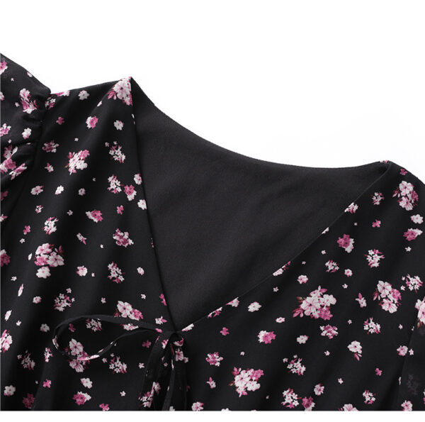 Elegant floral V neck ruffle sleeve dress 8