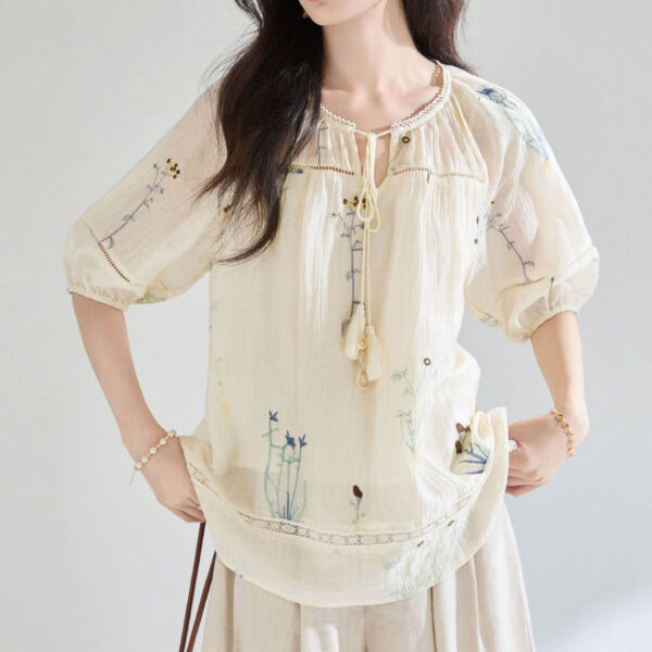 Embroidered Tencel Cutout Lace Blouse 2