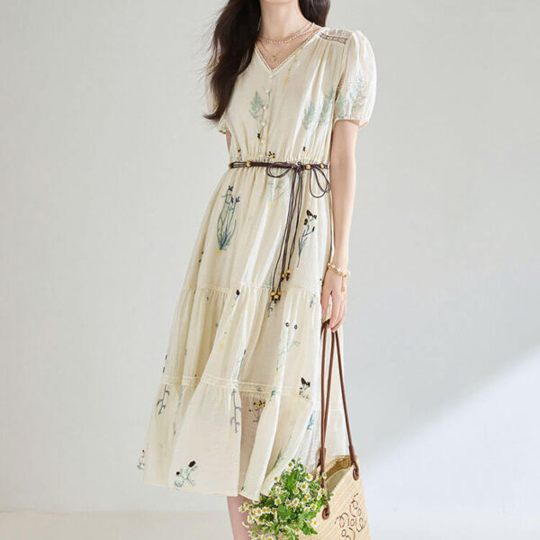 Embroidered Tencel Pleated Dress 1