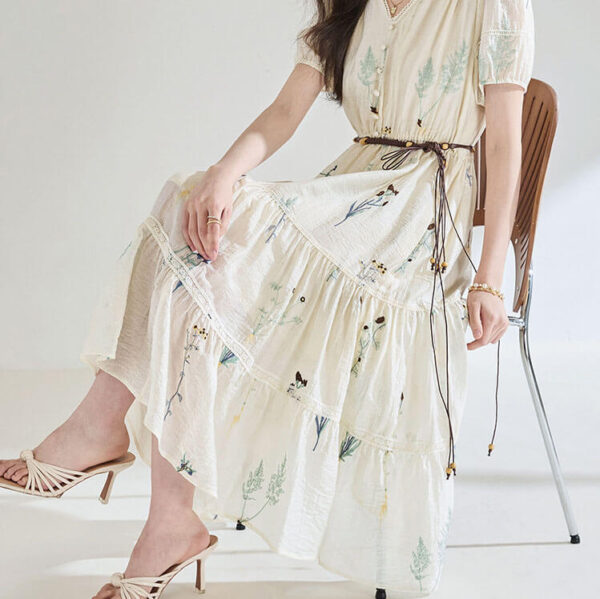 Embroidered Tencel Pleated Dress 4