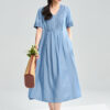 Embroidered V neck Cotton Dress 1