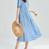 Embroidered V neck Cotton Dress 2
