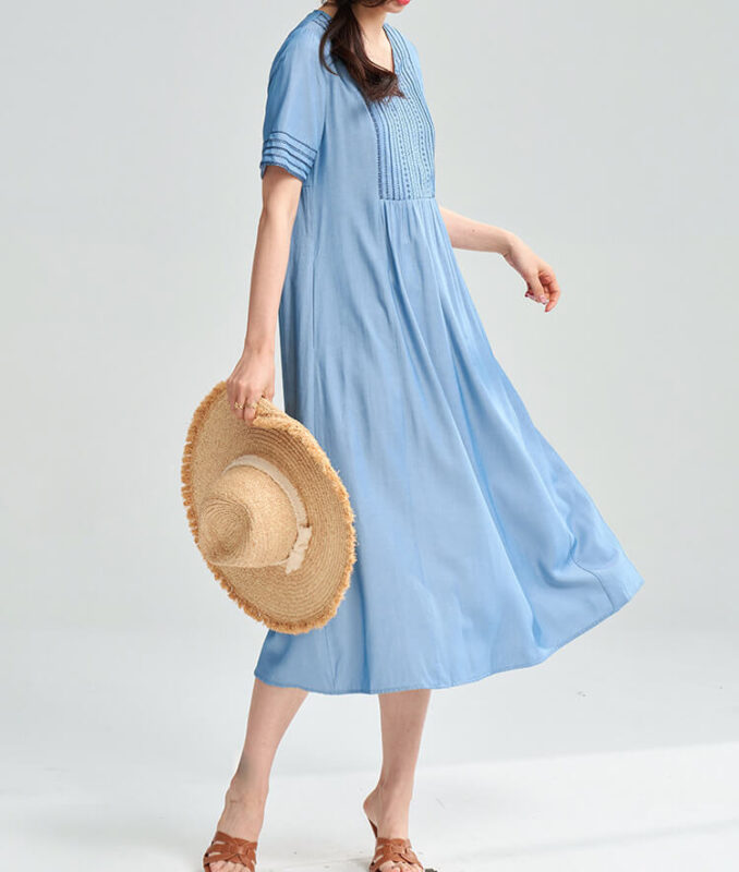 Embroidered V neck Cotton Dress 2