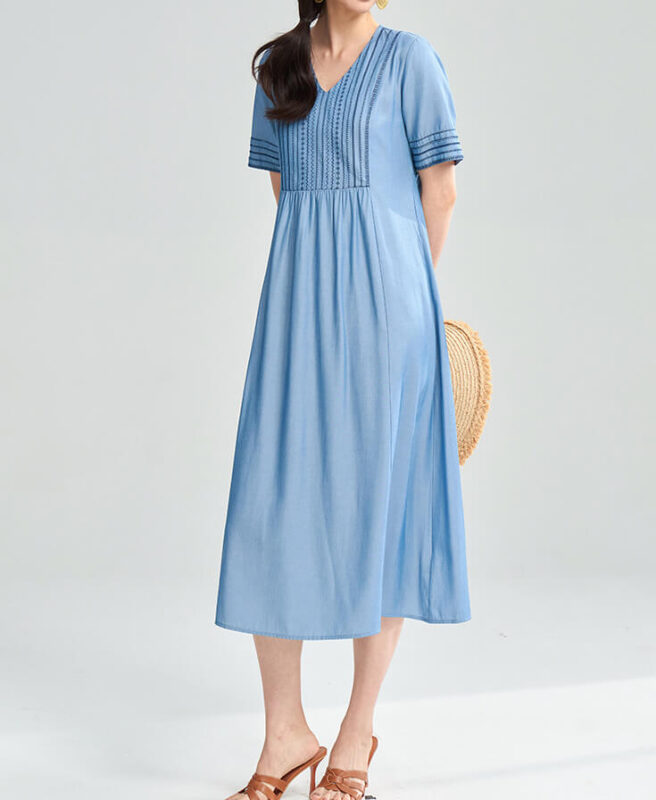 Embroidered V neck Cotton Dress 3