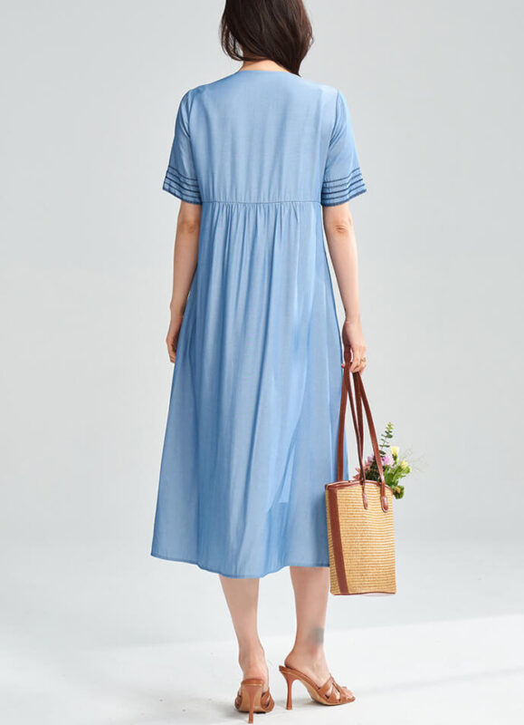 Embroidered V neck Cotton Dress 4
