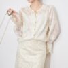 Embroidered jacquard bell sleeve shirt and tank top
