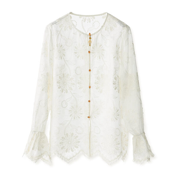 Embroidered jacquard bell sleeve shirt and tank top