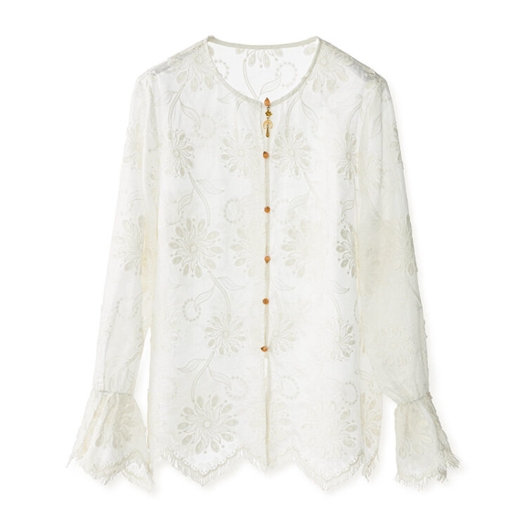 Embroidered jacquard bell sleeve shirt and tank top
