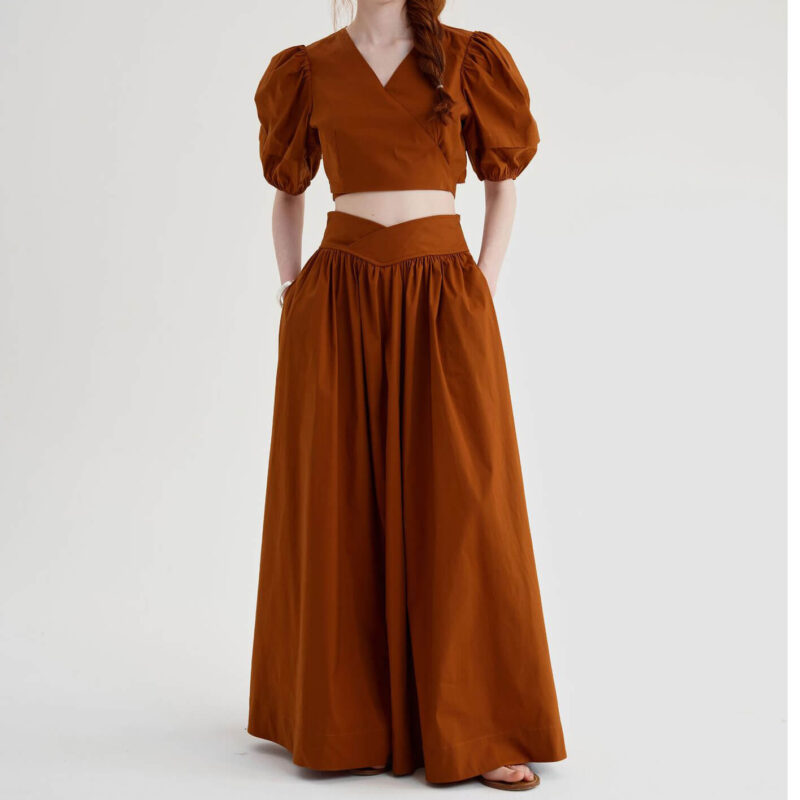Fashionable Back Tie Long Skirt Two Piece Set