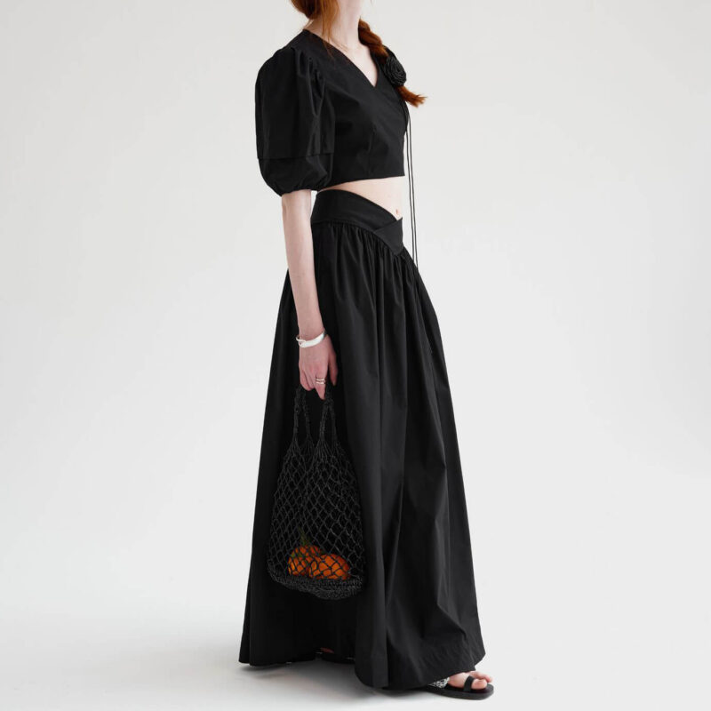 Fashionable Back Tie Long Skirt Two Piece Set