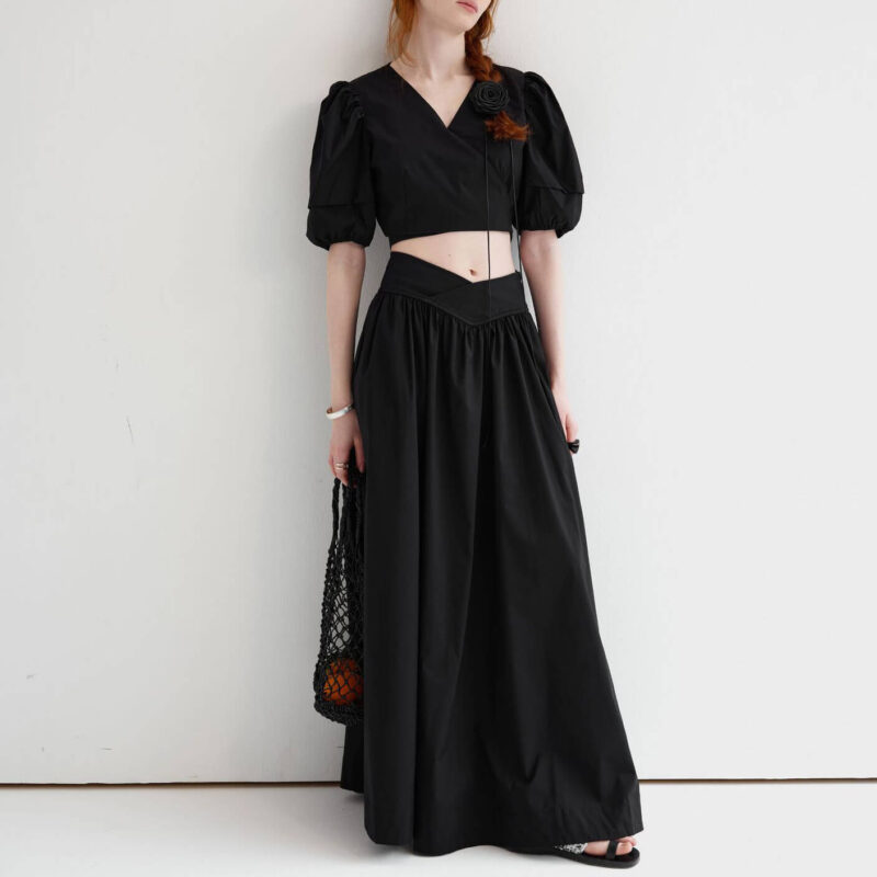 Fashionable Back Tie Long Skirt Two Piece Set