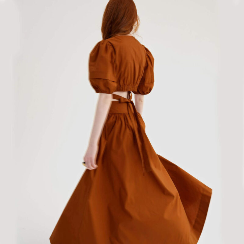 Fashionable Back Tie Long Skirt Two Piece Set