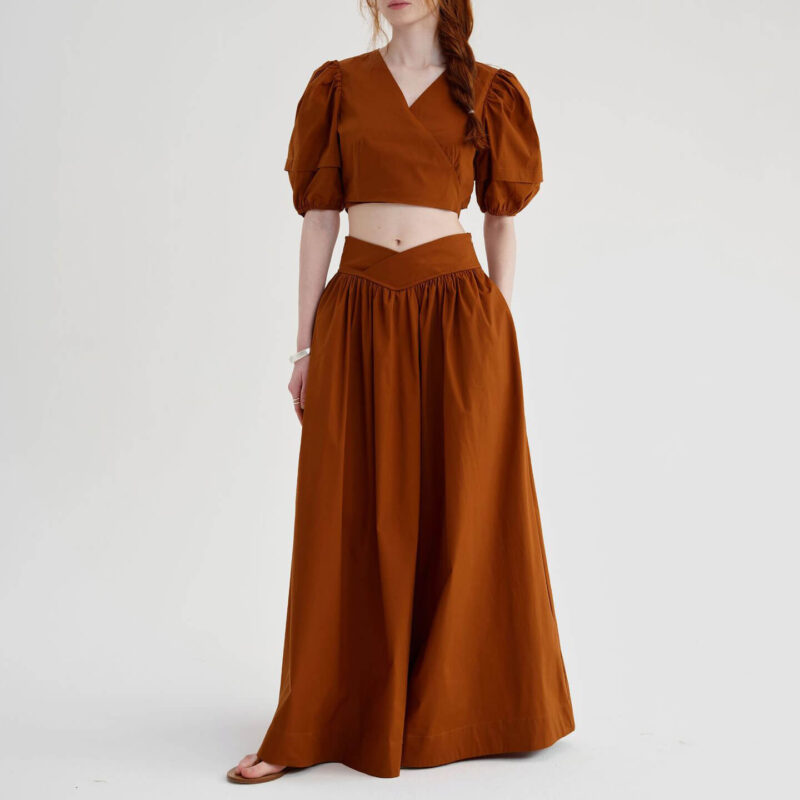 Fashionable Back Tie Long Skirt Two Piece Set