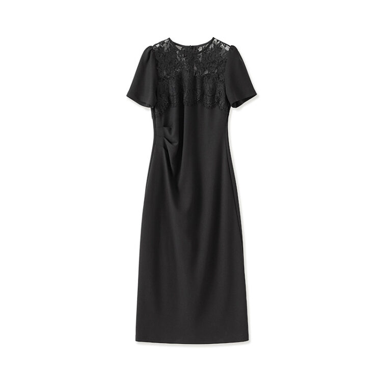 Fashionable black lace splicing slim dress