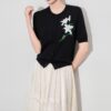 Floral embroidered crew neck cardigan
