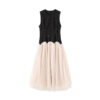 French Beaded Floral Crewneck Color-blocking Spliced ​​Tulle Evening Dress