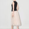 French Beaded Floral Crewneck Color-blocking Spliced ​​Tulle Evening Dress