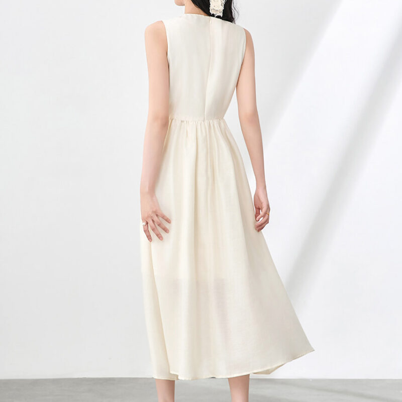 French Embroidery Glass Bead Silk Vacation Vest Dress