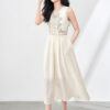 French Embroidery Glass Bead Silk Vacation Vest Dress