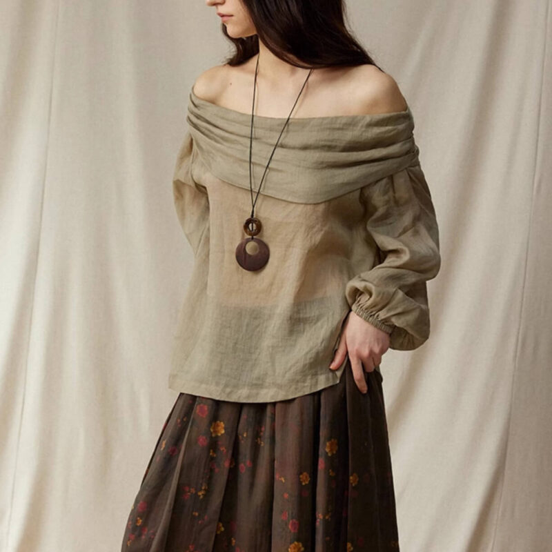 French Ramie Off Shoulder Top 7