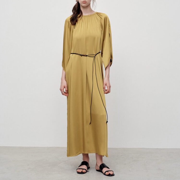 French Style Satin Lazy-style Short Sleeved Side Slit Dress