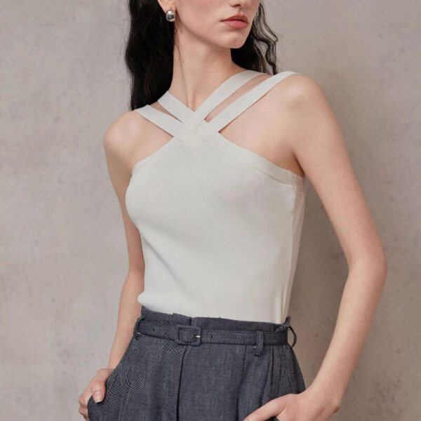 French-style Halter Neck Off-the-shoulder Knitted Camisole