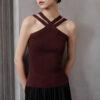 French-style Halter Neck Off-the-shoulder Knitted Camisole