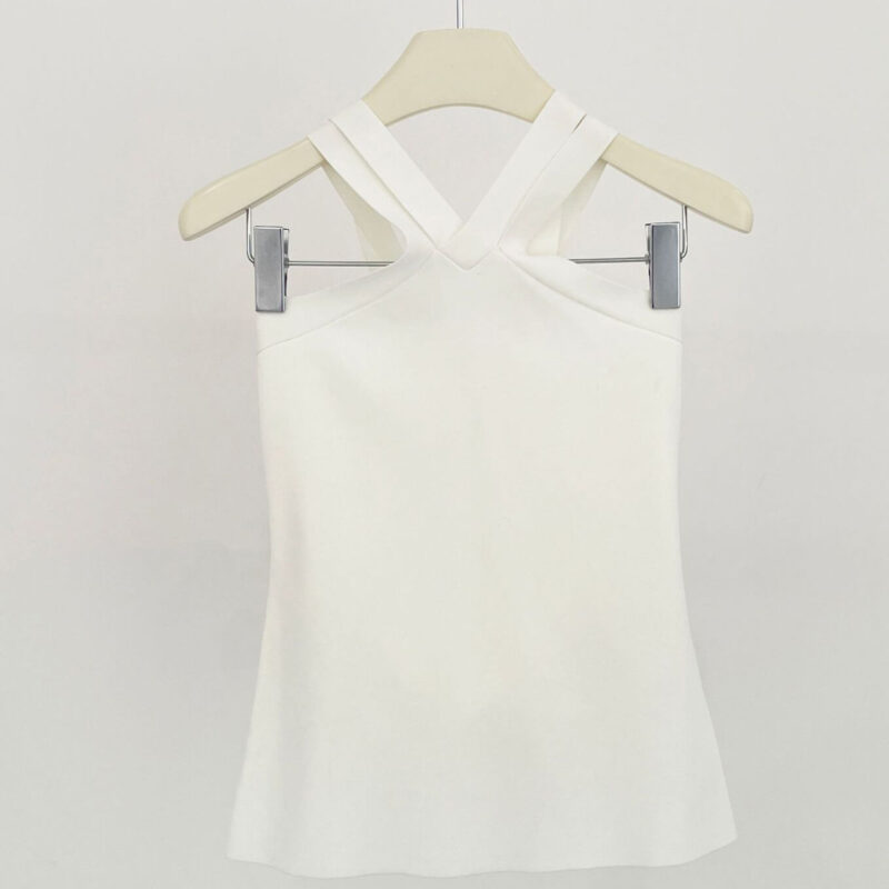 French-style Halter Neck Off-the-shoulder Knitted Camisole