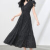 French-style V-neck Polka Dot Retro Flounced-sleeve Waist-cinching Dress