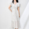 French-style V-neck Polka Dot Retro Flounced-sleeve Waist-cinching Dress
