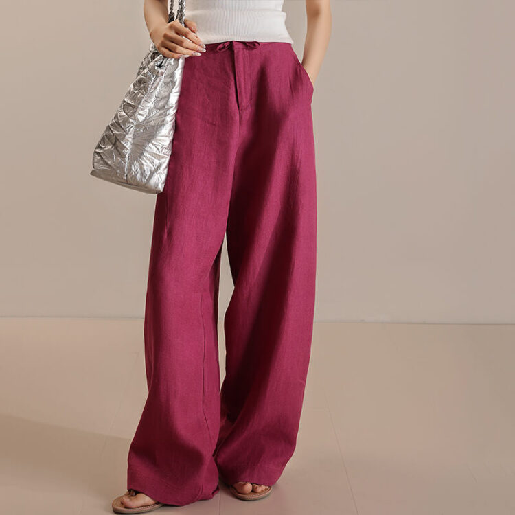 Fuchsia Linen Wide-Leg Pants