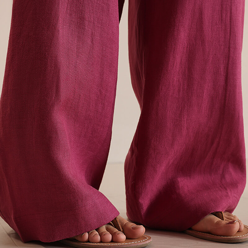 Fuchsia Linen Wide Leg Pants 2
