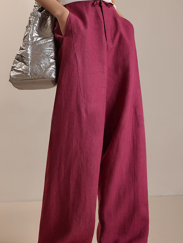 Fuchsia Linen Wide Leg Pants 7