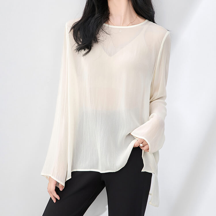 Georgette Chiffon Jacquard Lace Slit Top
