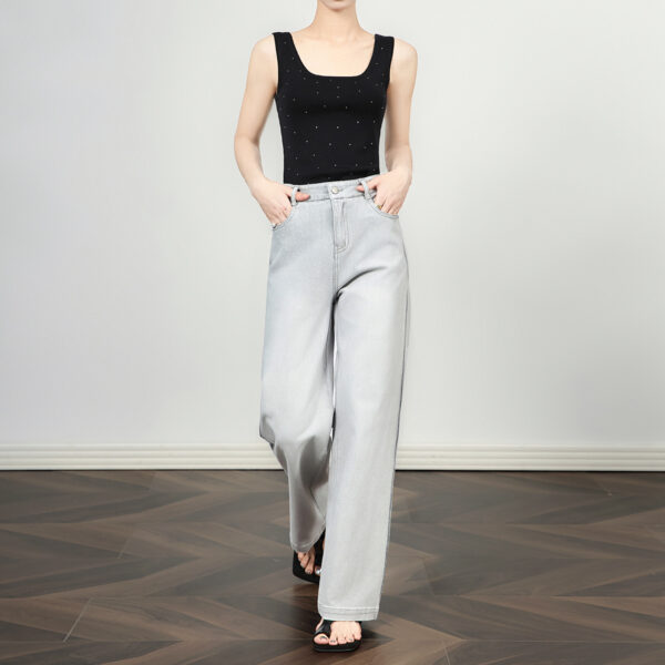 Gray straight leg wide leg jeans with contrasting sides 8