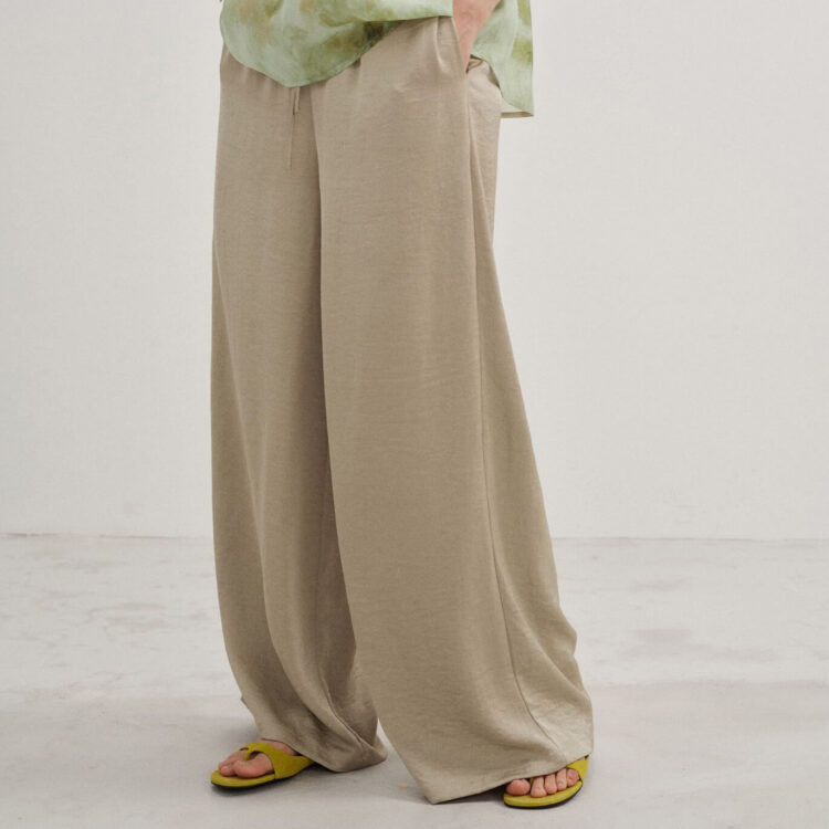 Green Drawstring Satin High-waisted Wide-leg Trousers