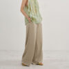 Green Drawstring Satin High-waisted Wide-leg Trousers