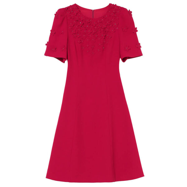 Hand Beaded Floral Red A Line Dress 1