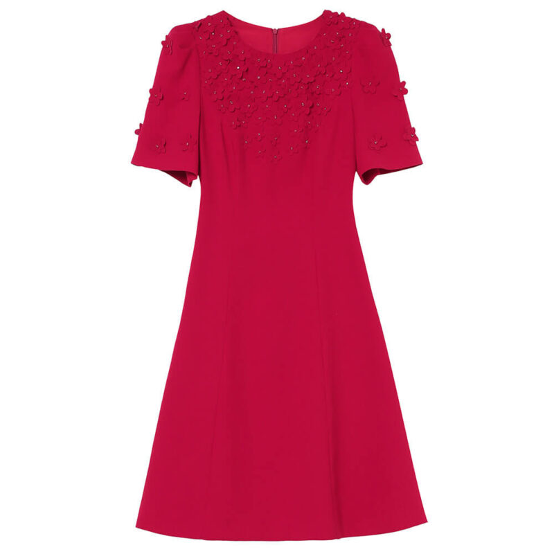 Hand Beaded Floral Red A Line Dress 1