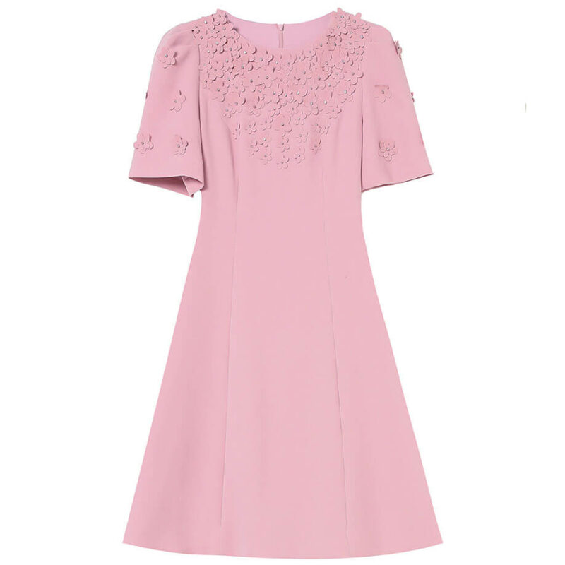 Hand Beaded Floral Red A Line Dress 2