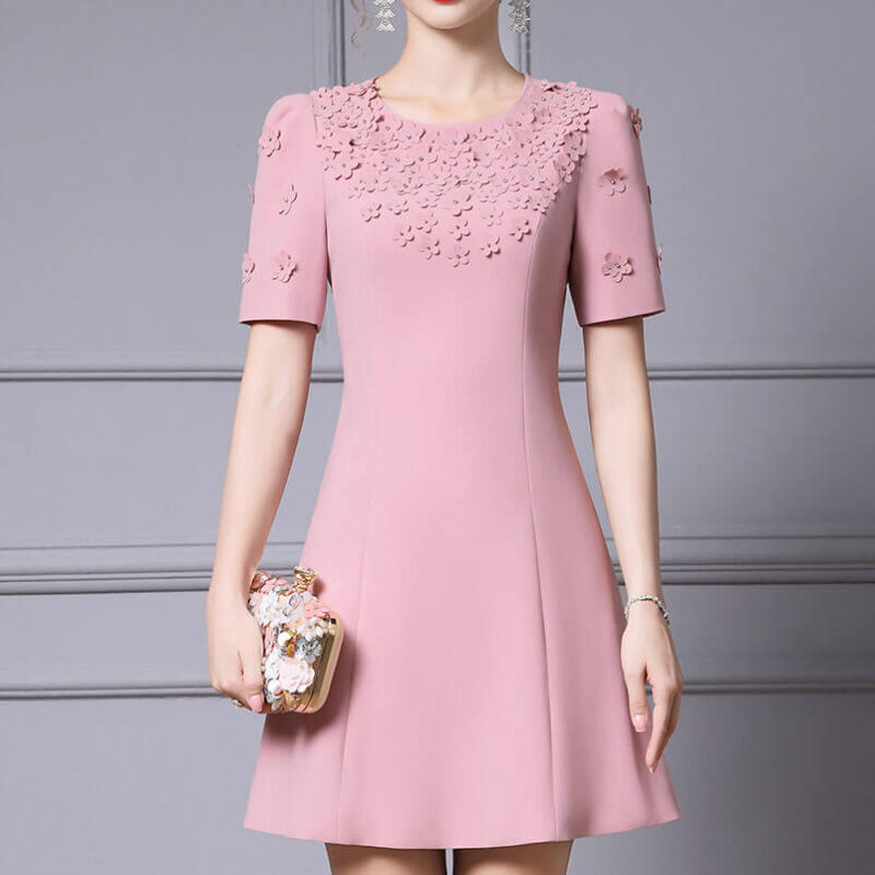 Hand Beaded Floral Red A Line Dress 3