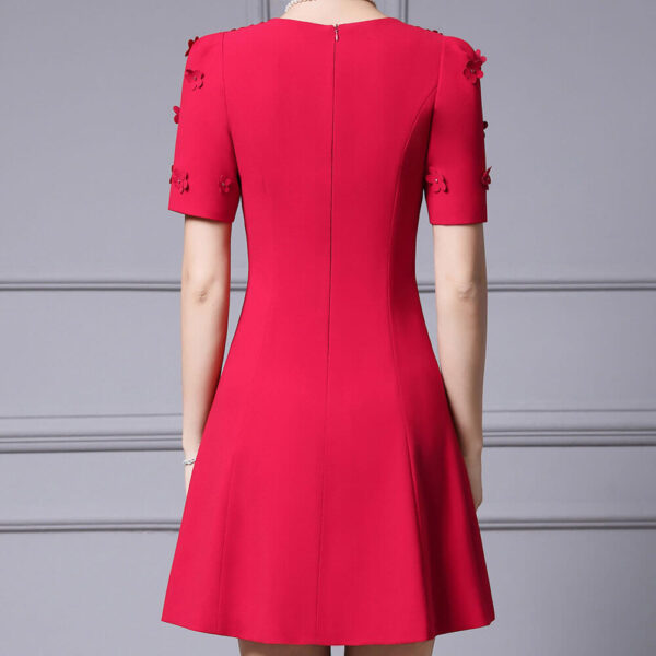 Hand Beaded Floral Red A Line Dress 5
