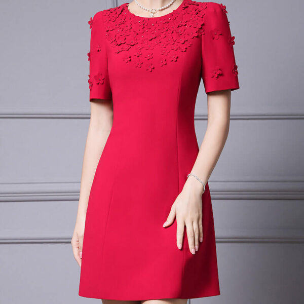 Hand Beaded Floral Red A Line Dress 6