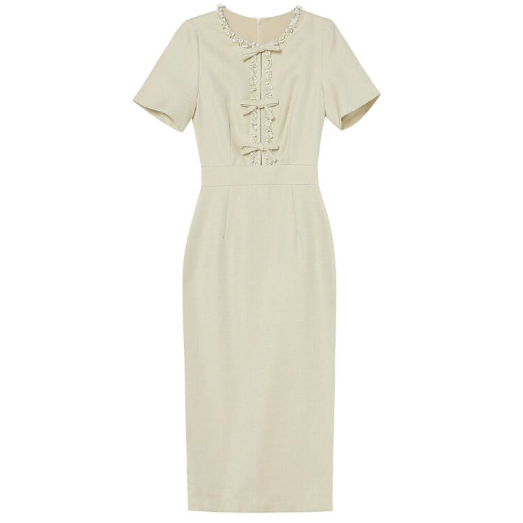 Hand-beaded Bow Slim Dress