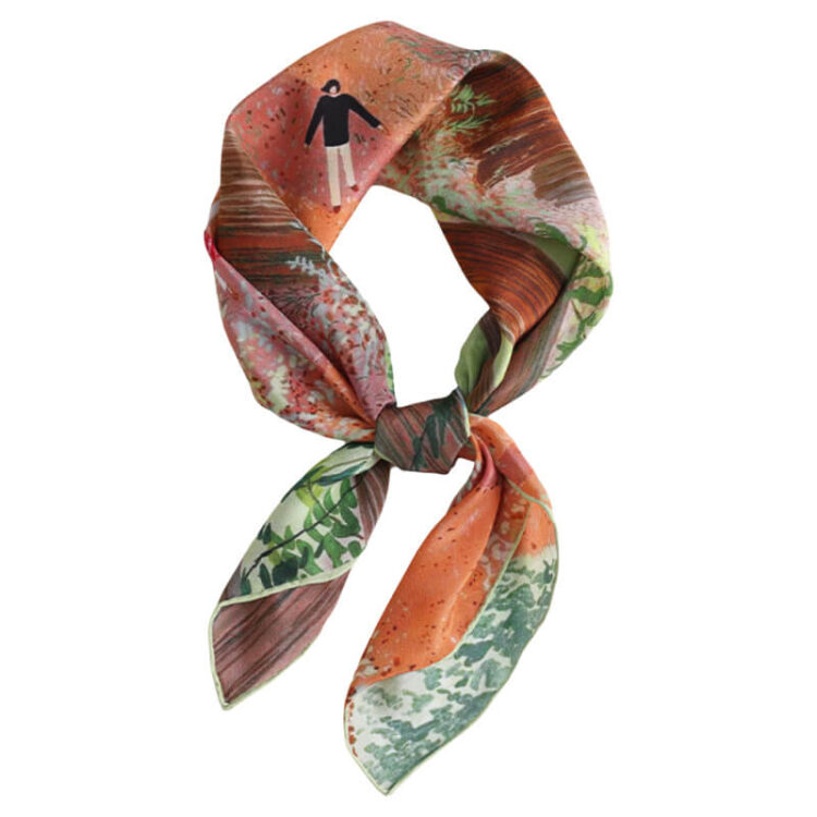 Hand-curled Forest Pattern Silk Square Scarf