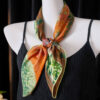 Hand-curled Forest Pattern Silk Square Scarf